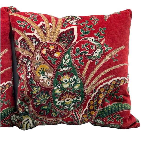 2X Pottery Barn Adela Paisley Velvet Throw Pillow w/ Feather Insert 18" Square - Picture 3 of 5